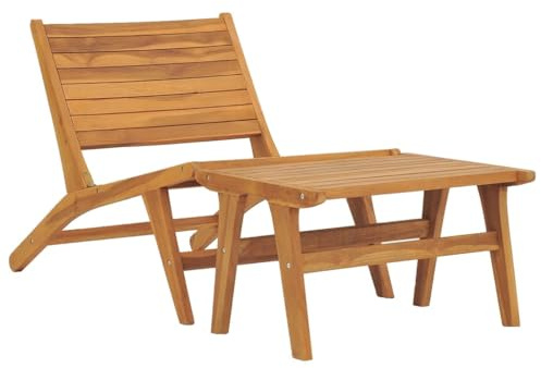 XHNIFBN Chaise de Jardin Longue avec Repose-Pied Amovible - Fauteuil Transat Inclinable en Bois de Teck Massif Poncé - Siège de Relaxation Confortable pour Patio, Terrasse et Balcon