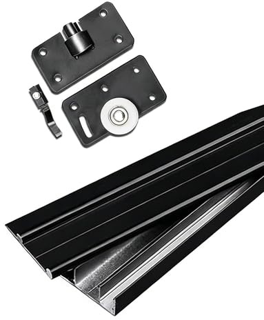 Skjutdörrskit i aluminium med tysta hjul – 250 cm (98,43 tum) garderob skjutdörrsystem för smidig installation – kraftig svart finish