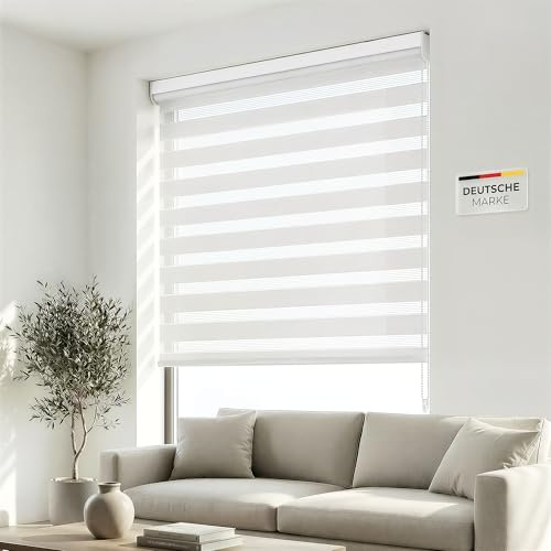 Victoria M. Doppelrollo für Fenster & Türen Duo-Rollo Lichtdurchlässig & Verdunkelnd mit Kettenzug Wand- o. Deckenmontage, 105 x 175cm, Weiss