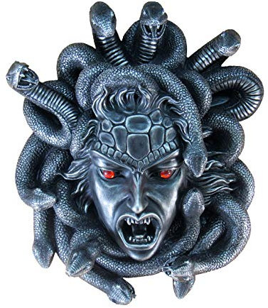 Wall Mounted 40cm Medusa Wall Sculptures - Gothic Horror Metallic Silver Wall Hanging – Resin Decor Statue – Hand Painted Medusa Snake - Wall Mounted Intricate Detail - Greek Mythology Statue