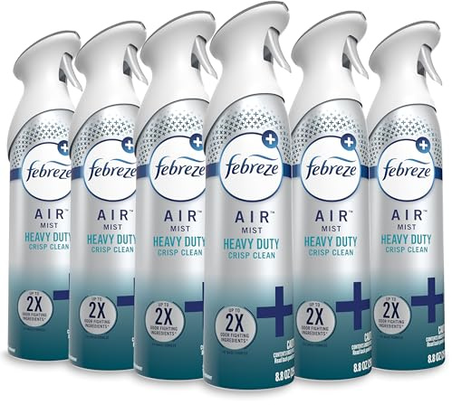 Febreze Air Mist Air Freshener Spray, Odor-Fighting Room Spray, Air Fresheners for Home and Bathroom and Kitchen, Aerosol Can, Heavy Duty Crisp Clean Scent, 8.8oz (Pac of 6)