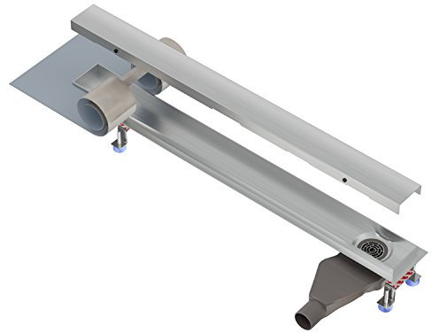 Nordona extraflache Edelstahl Duschrinne Complete Basic Abgang seitlich Länge: 120 cm Inkl. Blende Klassisch, Niederprofilsiphon Einbautiefe nur 6 cm