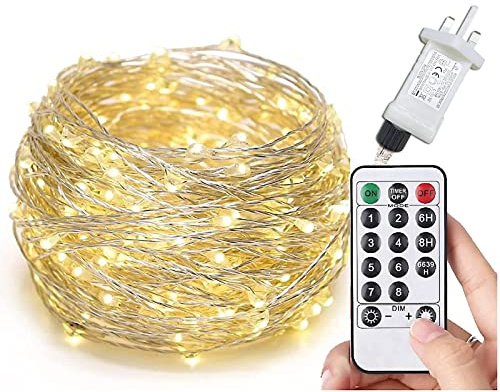 Gresonic Fairy Lights Plug in 300LED 30m/99ft Warm White 8 Modes Mains Powered Timer with Remote Micro Copper Wire String Light Waterproof Indoor Outdoor Twinkle Decorations for Garden,Bedroom,Wedding