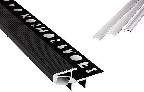 tktrading24 T-40 20° LED Premium Treppenprofil Alu Fliesenprofil 12mm schwarz - 2m klar