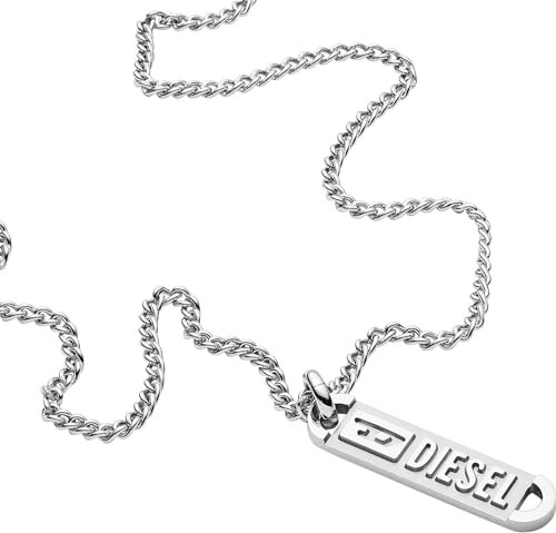 Diesel Halskette Für Männer Einzelanhänger, L 65Cm+5Cm Silber Edelstahl Halskette, DX1228040