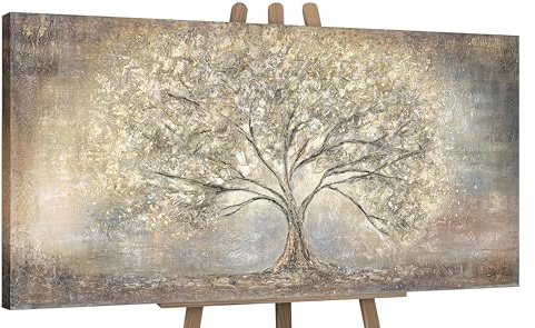 YS-Art Dipinti a mano Albero d'oro Quadri acrilici su tela pronti da appendere paesaggio di tipo astraente con oro 160x80 cm