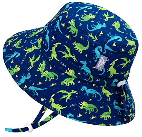 JAN & JUL Toddler Boy Dinosaur Bucket Hat with Strap, Quick Dry (M: 6-24 Months, Dinoland)
