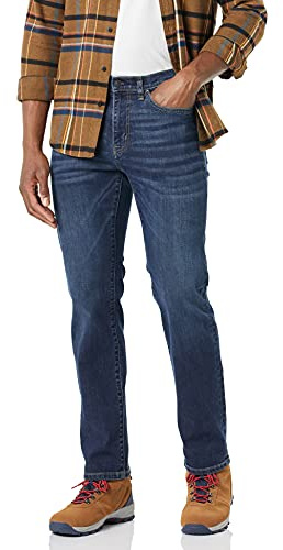 Amazon Essentials Jeans dritti elasticizzati a vita alta - colori fuori produzione Uomo, Delavé Scuro, 33W / 32L