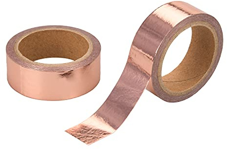 MFUOE 2 Rolls Rose Gold Foil Washi Tape Solid 15mm x 5 Meters Decorative Masking Tape for DIY Craft Gift Wrapping Photo Frame Scrapbooking