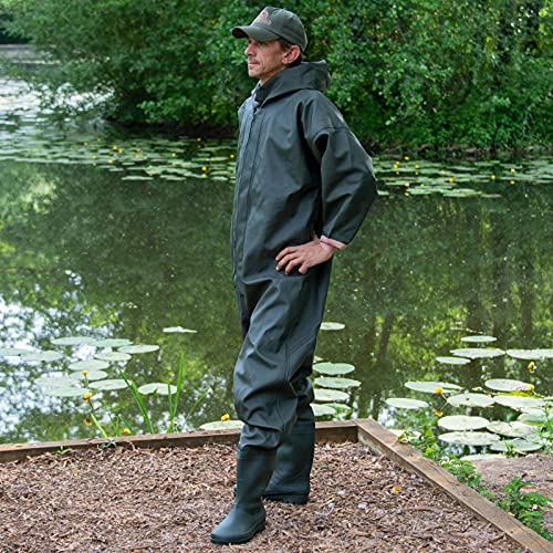 DNA Leisure Men's Durable PVC Full Body Waders with Boots - Size: EU 43, UK 9, Green, for Fishing and Hunting