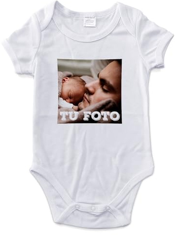 LolaPix Body Bebe Personalizado con Foto. Bodys Personalizados para Bebes. Regalos Personalizados para bebés. Body Personalizado Bebé Varias Tallas. Manga Corta. Talla 3-6 meses