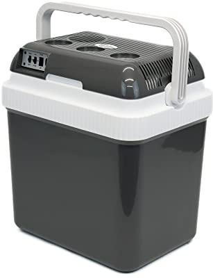Leisurewize – 24 Litre Portable Electric Cool/Warm Box For Drinks and Food 12V DC / 240V AC Adapter Festival Camping Beach Travel Picnic BBQ Cooler (Grey/White)