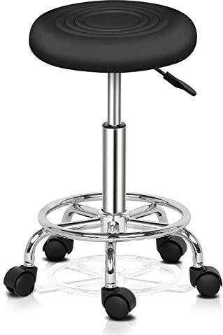 Bonnlo Bürohocker, Hocker mit Rädern, 360° drehbar, höhenverstellbar für Nagelstudio, Schönheitssalon, Spas und Büros (Schwarz)