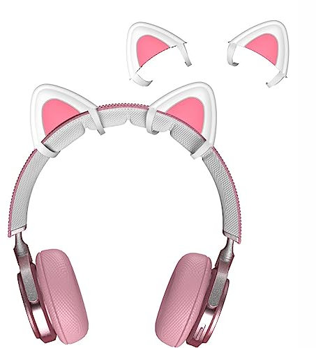 Kattöron hörlurar, dekorativa söta rosa kattöron för hörlurar, dekoration kompatibel, härlig kattunge justerbar krok för Vedio Live Gaming-headset - vit + hörlursstativ
