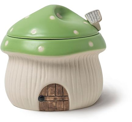 RESVUGA Sucrier en céramique avec couvercle et cuillère Motif maison de champignons Vert 414 ml