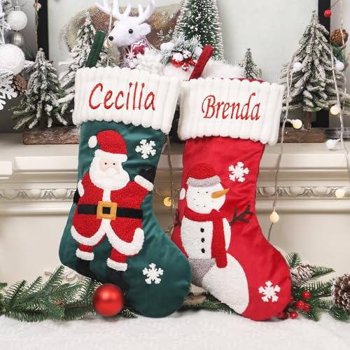 IEK Personalizadas Medias de Navidad,árbol de Navidad Calcetines,Medias de Navidad Personalizadas,decoración Navidad casa Calcetines,Calcetines Navidad Chimenea (Santa and Snowmen)
