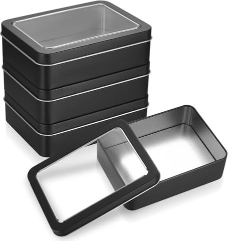 Qeapug 4 Stk Kleine Metalldosen mit Deckel, Aufbewahrungsbox Metall Rechteckige, Metallbox Behälter, Silber Organizer Blechdose ohne Scharniere für Bonbons Geschenke, 4.9 * 3.54 * 1.4 inch (Schwarz)