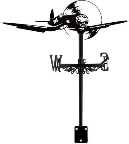 KIROJA Plane Weathervane Aircraft Ornament Wind Vane Warcraft Weathercock Metal Weather Vane for Garden Farmhouse Decorative Outdoor Wind Measuring Tool Wind Direction Indicator