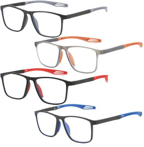 ZBHDEYG Gafas Lectura Deportivas Para Hombre - Anti-Luz Azul, Ligeras 200g, 4 Pares