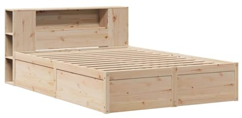 vidaXL Massivholzbett, Holzbett Bett ohne Matratze mit Kopfteil, Bettrahmen Bettgestell mit Lattenrost, Doppelbett für Schlafzimmer, 140x200cm Kiefernholz