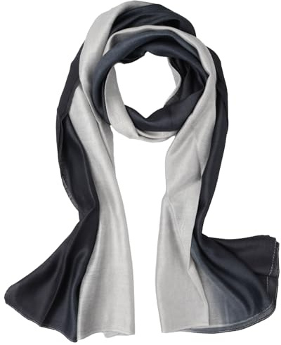 Amexo Bufanda de Seda de Algodón Mujer Damas Bufanda Pañuelo Echarpe de Color Degradado Bufandas Moda Elegantes Chales Fulares Todas las Estaciones, 200x90cm (Gris)