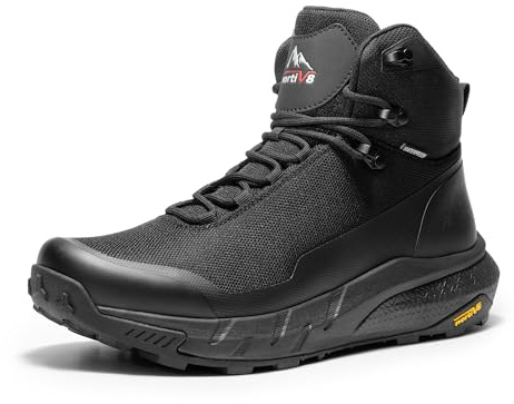 NORTIV 8 Botas Montaña Hombre Impermeabilidad Estática hasta 4 Horas Botas Trekking con Plantilla Acolchada Zapatilla Senderismo Antideslizante,Size 47,Negro,NMUMHB2504