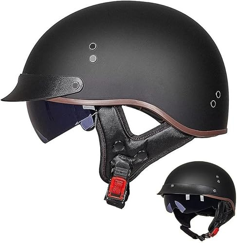 Wttagkl Retro Motorradhelm Halbschalenhelm ECE 22.05 – Offener Jethelm mit Sonnenvisier & atmungsaktivem Innenfutter für Chopper, Cruiser & Scooter (Gr. M-XXL, Damen & Herren,K-L(59~60cm)
