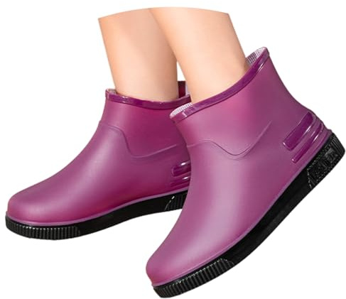 LCpddajlspig Galosce Donna,Stivali Pioggia Donna Bassi di Gomma Boots Antiscivolo Galosce Impermeabili Stivaletti Taglie Forti ​​Tinta Unita Outdoor per Giardino e Escursionismo Viola 38