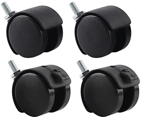 Greensen 4Pcs Roulettes Pivotantes pour Chaise de Bureau, Roues de Remplacement en Nylon Plastique avec Frein Tige Filetée Noire 6mm pour Meubles étagères Lits D'enfant Appareils