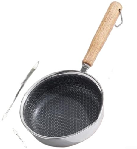 Sartén de acero inoxidable diseñada para freír huevos y filetes con textura y boquilla de vertido para minimizar los goteos de aceite y mejorar la eficiencia de cocción (A)