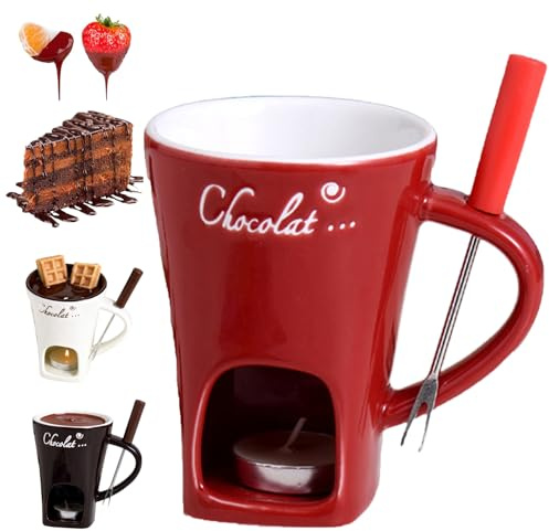 Taza de fondue de chocolate con tenedores, taza de fusión de chocolate de 130 ml, juego de ollas de cerámica para derretir queso, taza personal para derretir queso, fondue calentada con una luz de té