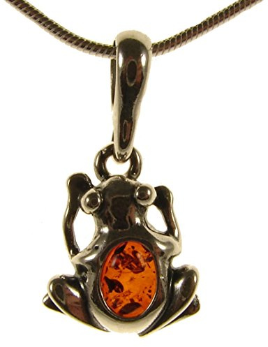 Baltic amber and sterling silver 925 cognac frog pendant (no chain)