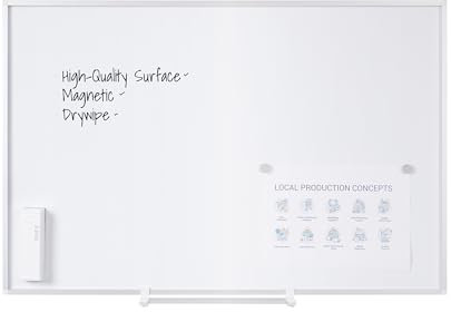 Bi-Office Tableau Blanc New Generation, Magnétique en Acier Laqué, Cadre en Aluminium, Porte-Marqueur Coulissant, 90 x 60 cm