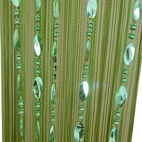ZiDeTang Tenda divisoria per porta con bottoni e perline, frange e nappe, per soggiorno (1 x 2 m, verde)