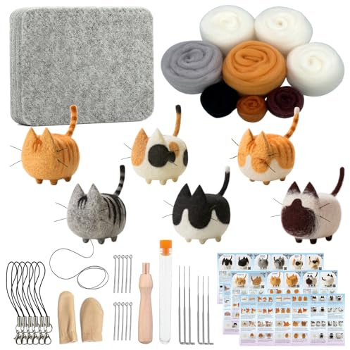 Truslin Needle Felting Kit, Craft Kits for Adults UK, Punch Needle Kit with Felting Supplies, Felting Needles, Wool and Tools, Crafts for Adults, Faceless Cats 6pcs