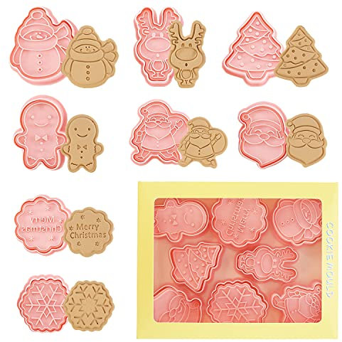 8 STÜCK Weihnachts Ausstecher Kunststoff Stempel Ausstechformen Formen, keksausstecher weihnachten, Ausstecher Ausstechformen Weihnachten Set für Motivtorten Tortendeko Kekse Backen Küche Zubehör