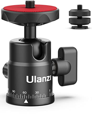 Mini Ball Head, ULANZI H28 Panoramic Tripod Head + Dual Hot Shoe Mount DSLR Camera Mount Adapter Photograph Attachment Accessories for Action Cameras Cam Smartphone Light Microphone Loading 5.5lb
