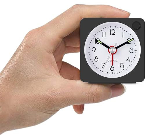 YouJabz Travel Analog Alarm Clock, Ultra Small Clock with Snooze and Light Function, Super Silent Non Ticking, Battery Operated, Easy to Setup, Back to School, Learning Awards Student gift