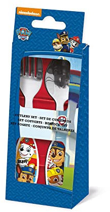 P:os 33453 PAW Patrol - Kinderbesteck, 2-teiliges Besteckset mit Gabel und Löffel, Essbesteck aus rostfreiem Edelstahl mit Kunststoffgriffen