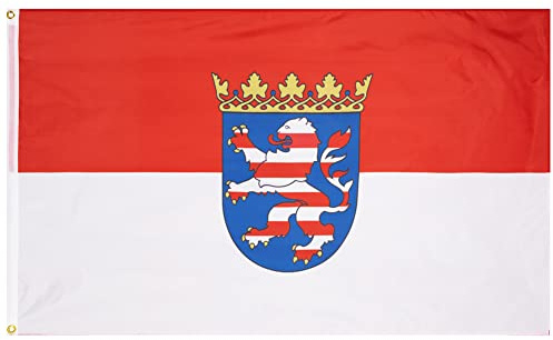 MUWO Flagga 16 tyska förbundsländer + Mallorca 90 x 150 cm, dubbelsidig trädgårdsflagga, väderbeständig fanflagga, polyester landsflagga Tyskland, med metallöljetter (Hessen)