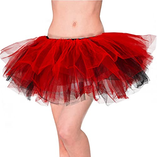 Homipooty Gonne Tutù per Donna Adulta Tutù da Balletto Elastico a 6 Strati in Tulle per Donna UK Sottogonna Corta Anni '50 '80 Vestito Elegante Costumi di Halloween, Nero-Rosso, 39W