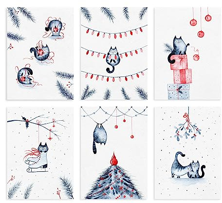 Nastami julkort set med katter 6 st julkort katt jul