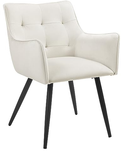 WOLTU Sedia da Pranzo Moderna, Sedia da Cucina con Schienale e Braccioli, Poltroncina Imbottita con Gambe in Metallo, per Salotto, Ufficio e Cameretta, in Velluto, Crema, BH374cm-1