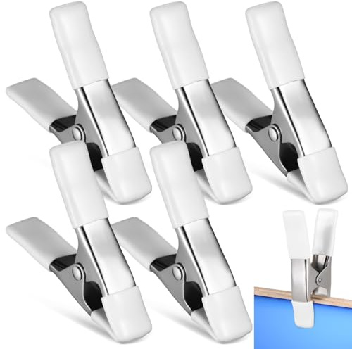 5 Pcs Spring Clamps, Housoutil 4 Inch Large Heavy Duty Metal Spring Clips Clamps with Protected Handles and Tips for Crafts Balloon Arch Photography Backdrop Stand Pool Cover Clips, White