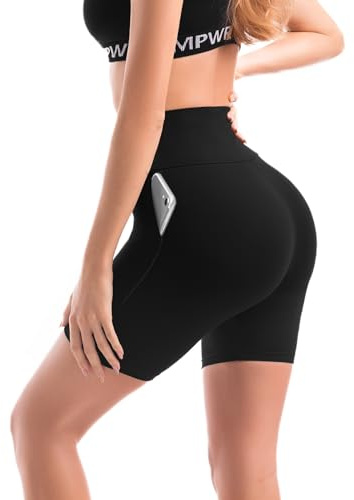 SINOPHANT Cykelbyxor med hög midja, dam, med fickor, korta shorts, leggings för sommar, sport, fitness, yoga
