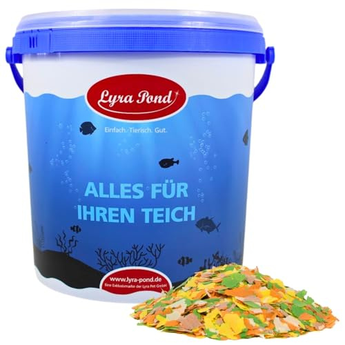 Lyra Pond® 2 x 10 L (2,48 kg) Multi Flakes pour Poissons de Bassin + Seau | Flocons digestes pour poissons de bassin au maïs & blé | Profil équilibré en acides aminés & gras