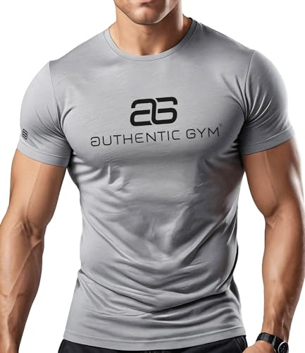 Authentic Gym® Camiseta deportiva de manga corta para hombre, de secado rápido, color gris, gris, L