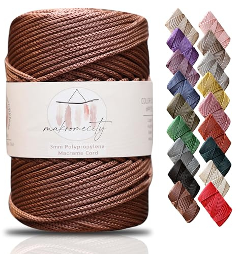 Makromecity Makramee Garn 3mm x 120m Kupfer Premium Polyester Makramee Schnur Polypropylene Yarn Basteln für Wandbehänge Umhängetasche Handtasche Runner Schnullerkette Platzteller