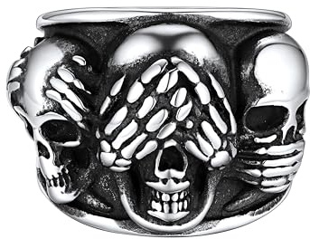 FaithHeart Chevaliere Homme Gothique Tête De Mort Bague Crane Acier Inoxydable Taille 67