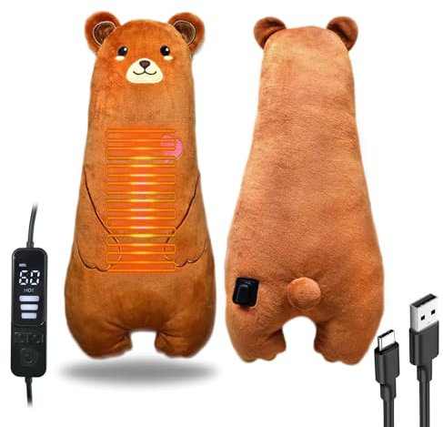 Kivdes Bear Electric Heating Pad for Period Cramps Pain Relief Menstrual USB Powered Cuddly Stuffed Animal Portable Cute Soft 16.5 Adorable Bear Neck Shoulder/Back Pain Relief Gift for Kids Women